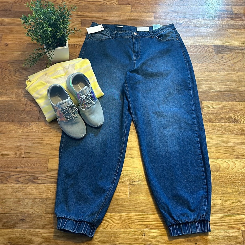 Noisy May New Blue Ankle Cuff Baggy Oversized Elastic Cuff Jeans Denim Womens XL